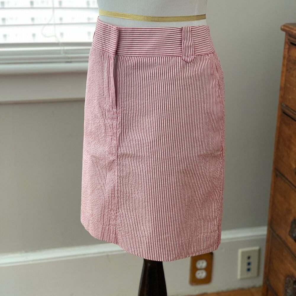LOFT Red & White Seersucker Pencil Skirt, Size 0